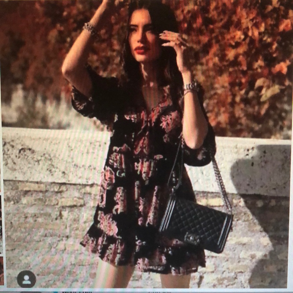 Zara Black Velvet Trim Floral Ruffle Dress